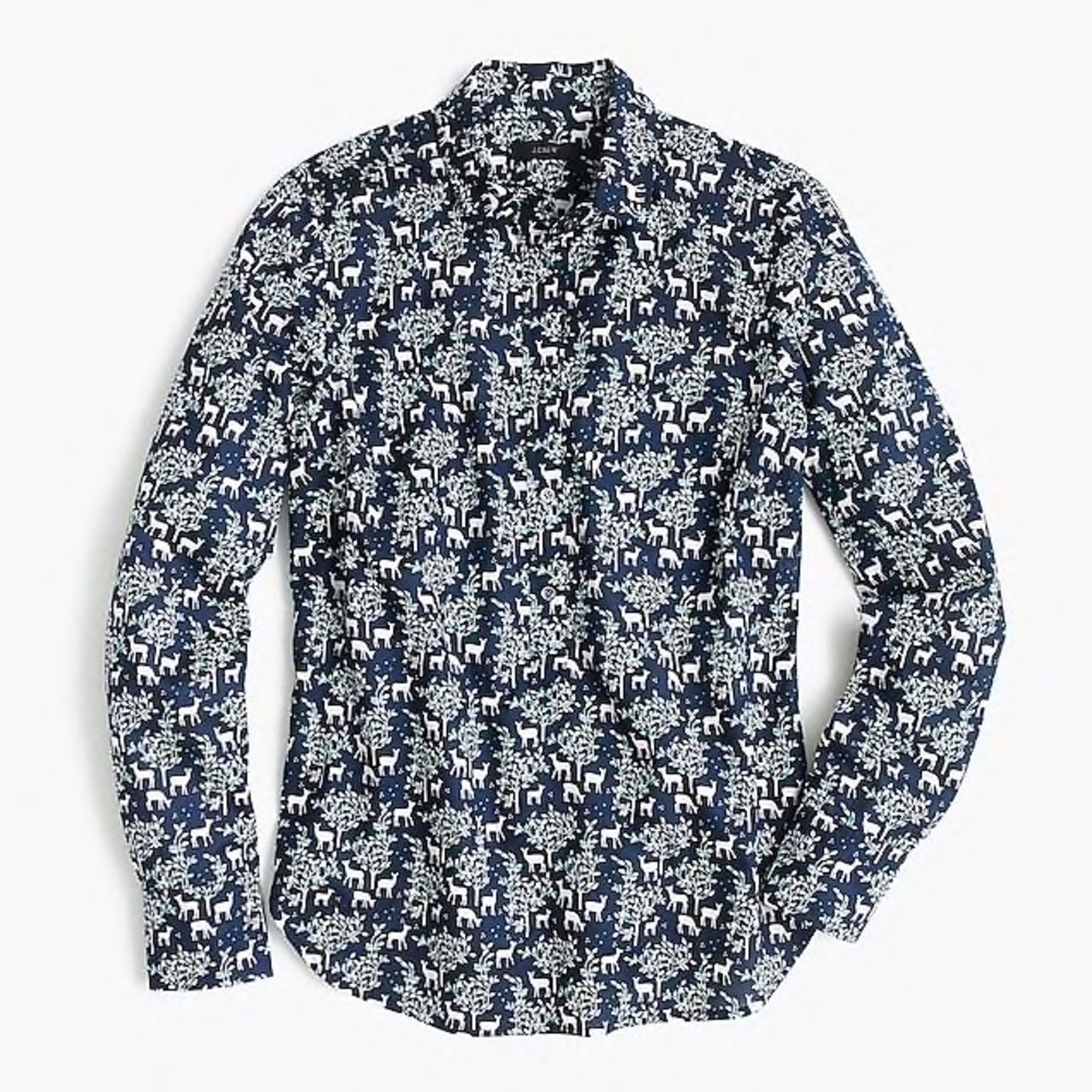 J. Crew Classic Popover in Deer Print, Size 0